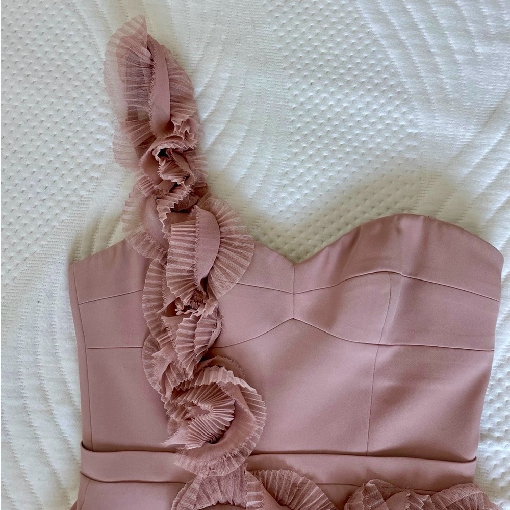 BCBGMaxAzria Blush One-Shoulder Ruffle Mini Dress - Picture 2 of 6